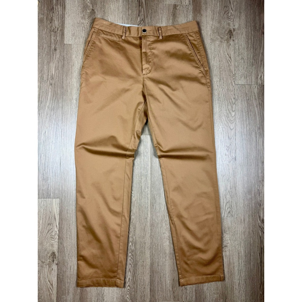 Mens Chino Pants 36x32 Tan Khaki Flat Front Straight Fit Casual Dress Pants Perk